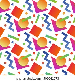 Seamless geometric memphis pattern in retro 80's 90's flat style v 6