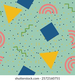 Seamless Geometric Memphis Pattern Vibrant Abstract Design for Digital and Print Projects