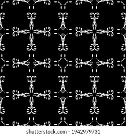 Nahtlose geometrische Maschenmuster. Schwarz-Weiß Farbe.Wicker Konstruktion. Weiße Dekoration auf schwarzem Hintergrund. Zur Dekoration, Papier, Tapete, Stoff und kostenloses Design. Mehrschichtige Vektordatei.