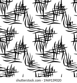Patrón de malla geométrica sin foco. Color blanco y negro. Construcción de mimbre. El efecto de 3d. Para la decoración, el papel, el tapiz, el tejido y el diseño libre. Archivo vectorial de varias capas.