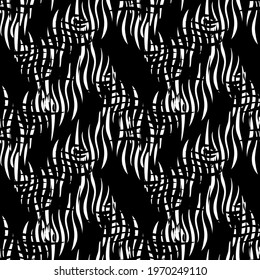Seamless geometric mesh pattern. Black and white color.Wicker construction. The effect of 3d. For decoration, paper, Wallpaper, fabric and free design. Multi-layer vector file.