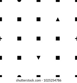 seamless geometric minimalistic pattern with squares, triangles, retro vintage design. Memphis group style black and white background