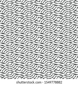 Seamless geometric monochrome pattern. Black repeating curved line segments. Graphic lattice design.