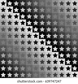Seamless geometric monochrome pattern. Print or background with black, grey, gray and white stars on squares.