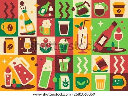 Seamless geometric mosaic pattern banner for hot, cold and alcoholic beverages. Modern abstract drink design in a vector illustration