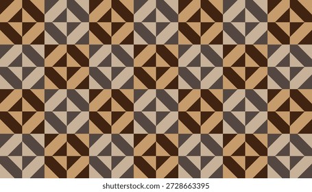 Padrão de mosaico geométrico contínuo em tons de terra elegantes. Vetor de fundo abstrato com grade de triângulo marrom e cinza