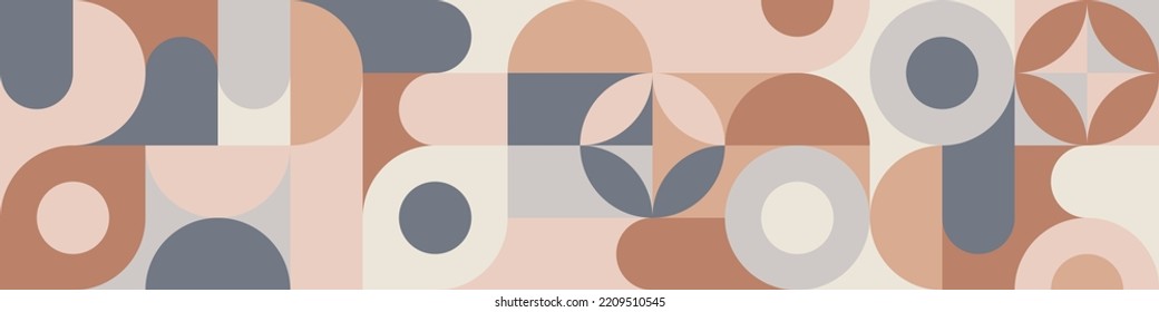 Seamless geometric mosaic in trendy coffee shades, circles and squares texture for textile or wallpaper. Gray and brown background for cover template and web design.