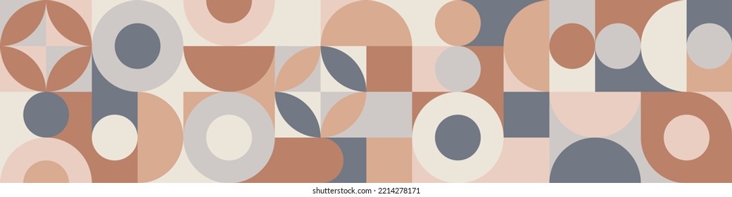 Seamless geometric mosaic in trendy coffee shades, circles and squares texture for textile or wallpaper. Gray and brown background for cover template and web design.