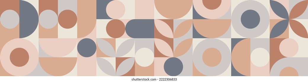 Seamless geometric mosaic in trendy coffee shades, circles and squares texture for textile or wallpaper. Gray and brown background for cover template and web design.