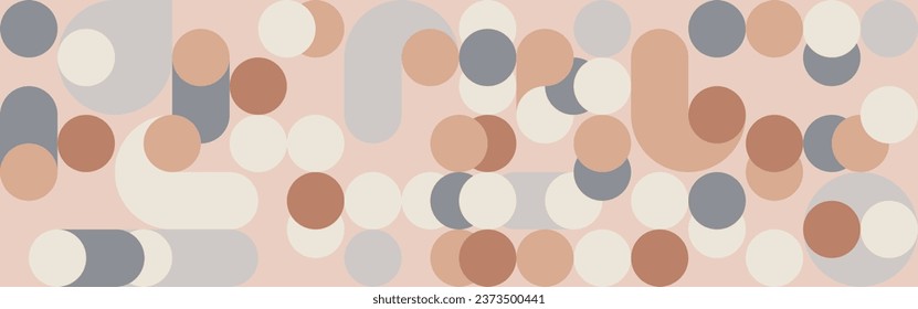 Seamless geometric mosaic in trendy coffee shades, circles and squares texture for textile or wallpaper. Gray and brown background for cover template and web design.