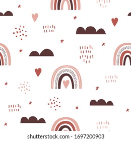 Diseño de vivero geométrico para el embalaje de regalo, textil, paredes. Paredes escandinavas para la habitación de los niños. Diseño artístico de la pared del arco iris. 