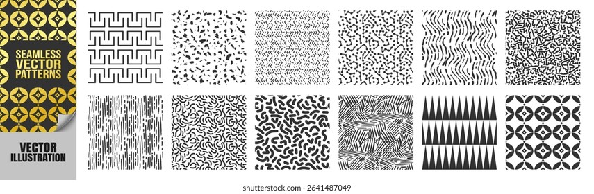 Seamless Geometric and Organic Pattern Collection – Abstract Memphis Doodle Lines, Irregular Shapes, Oriental Vector Backgrounds, Modern Minimalist Textures and Swatches Set