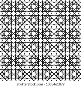 Seamless geometric ornament based on traditional arabic art. Muslim mosaic.Black and white lines.Great design for fabric,textile,cover,wrapping paper,background.