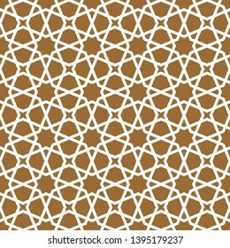 Seamless geometric ornament based on traditional arabic art. Muslim mosaic.Brown color background.