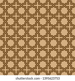 Seamless geometric ornament based on traditional arabic art.Double lines are brown.For design template,textile,fabric,wrapping paper,laser engraving.
