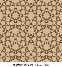 Seamless geometric ornament based on traditional arabic art.Double lines are brown.For design template,textile,fabric,wrapping paper,laser engraving.