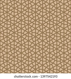 Seamless geometric ornament based on traditional Japanese pattern Kumiko.Double lines are brown.For design template,textile,fabric,wrapping paper,laser engraving.