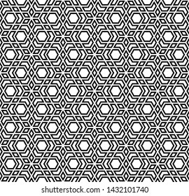 Seamless geometric ornament based on traditional arabic art. Muslim mosaic.Black and white lines.Great design for fabric,textile,cover,wrapping paper,background.Thick lines.