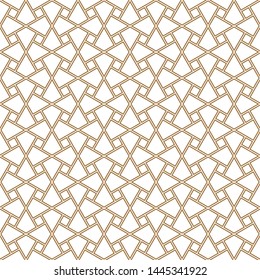 Seamless geometric ornament based on traditional arabic art. Muslim mosaic.Brown color lines.Great design for fabric,textile,cover,wrapping paper,background.Average thickness.Doubled lines.