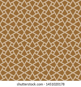 Seamless geometric ornament based on traditional arabic art. Muslim mosaic.Brown color background.Average thickness.Doubled lines.