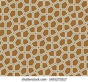Seamless geometric ornament based on traditional arabic art. Muslim mosaic.Brown color background.Average thickness.Doubled lines.