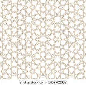 Seamless geometric ornament based on traditional arabic art. Muslim mosaic.Brown color lines.Great design for fabric,textile,cover,wrapping paper,background.Doubled lines.