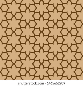 Seamless geometric ornament based on traditional arabic art. Muslim mosaic.Brown color lines.Great design for fabric,textile,cover,wrapping paper,background.Average thickness.