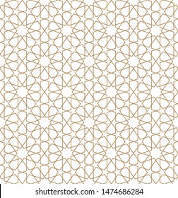 Seamless geometric ornament based on traditional arabic art.Brown color lines.Great design for fabric,textile,cover,wrapping paper,background.Fine lines.