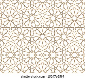 Seamless geometric ornament based on traditional arabic art. Muslim mosaic.Brown color lines.Great design for fabric,textile,cover,wrapping paper,background.Average thickness.