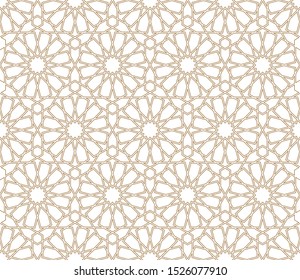 Seamless geometric ornament based on traditional arabic art.Brown color lines.Great design for fabric,textile,cover,wrapping paper,background.Option with two thin lines.Average thickness.