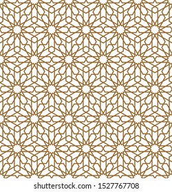Seamless geometric ornament based on traditional arabic art.Brown color lines.Great design for textile,cover,wrapping paper and lasercutting.Thick lines.Vector illustration.