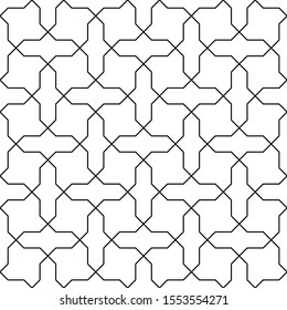 Seamless geometric ornament based on traditional arabic art. Muslim mosaic.Black and white lines.Great design for fabric,textile,cover,wrapping paper,background,laser cutting.Average lines.
