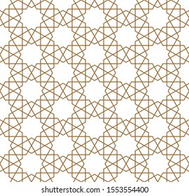 Seamless geometric ornament based on traditional arabic art.Brown color lines.Great design for fabric,textile,cover,wrapping paper,background.Average lines.