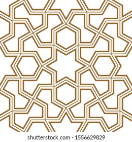 Seamless geometric ornament based on traditional arabic art. Muslim mosaic.Brown color lines.Great design for fabric,textile,cover,wrapping paper,background.