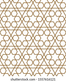 Seamless geometric ornament based on traditional arabic art.Brown color lines.Great design for fabric,textile,cover,wrapping paper,background.Average thickness lines.