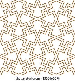 Seamless geometric ornament based on traditional arabic art.Brown color lines.Great design for fabric,textile,cover,wrapping paper,background.Average contoured lines.