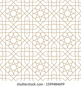 Seamless geometric ornament based on traditional arabic art.Brown color lines.Great design for fabric,textile,cover,wrapping paper,background.Average thickness lines.
