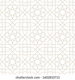 Seamless geometric ornament based on traditional arabic art.Brown color lines.Great design for fabric,textile,cover,wrapping paper,background.Fine lines.