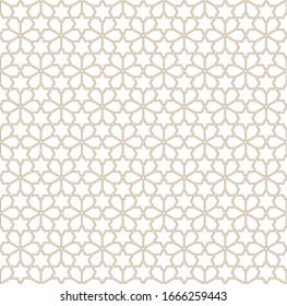 Seamless geometric ornament based on traditional arabic art.Brown color lines.Great design for fabric,textile,cover,wrapping paper,background.Contoured lihes.