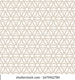 Seamless geometric ornament based on traditional arabic art.Brown color lines.Great design for fabric,textile,cover,wrapping paper,background.Contoured lines.