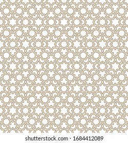 Seamless geometric ornament based on traditional arabic art.Brown color lines.Great design for fabric,textile,cover,wrapping paper,background.Contoured lines.