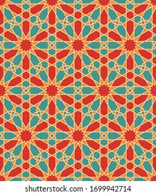 Seamless geometric ornament based on traditional arabic art.Great design for fabric,textile,cover,wrapping paper,background.Each shape type is editable.