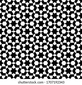 Seamless geometric ornament based on traditional arabic art.Black lines and white background.Great design for fabric,textile,cover,wrapping paper,background.A