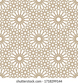 Seamless geometric ornament based on traditional arabic art.Brown color lines.Great design for fabric,textile,cover,wrapping paper,background.Thick lines.
