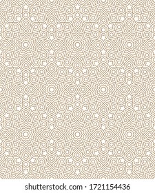 Seamless geometric ornament based on traditional arabic art.Brown color lines.Great design for fabric,textile,cover,wrapping paper,background.Repeating Average thickness lines.