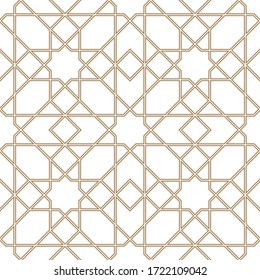 Rama geométrica sin fisuras basada en el arte árabe tradicional.Líneas de color marrón.Gran diseño para tela,textil,cubierta,papel envolvente,fondo.Líneas delgadas dobladas.