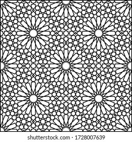 Seamless geometric ornament based on traditional arabic art.Black lines and white background.Thick lines.Pattern in FRAME.
