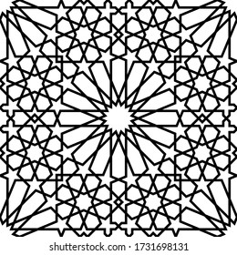 Seamless geometric ornament based on traditional arabic art.Black lines and white background.Great design for fabric,textile,cover,wrapping paper,background.Thick lines.