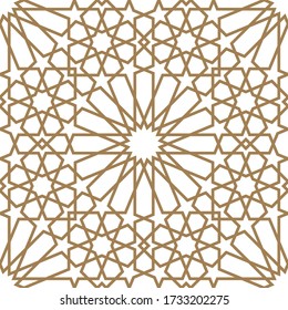 Seamless geometric ornament based on traditional arabic art.Brown color lines.Great design for fabric,textile,cover,wrapping paper,background.Thick lines.