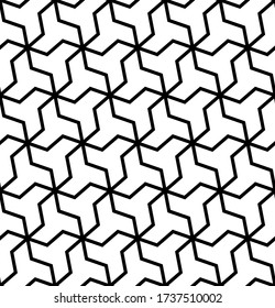 Seamless geometric ornament based on traditional arabic art.Black lines and white background.Great design for fabric,textile,cover,wrapping paper,background.Average thickness lines.